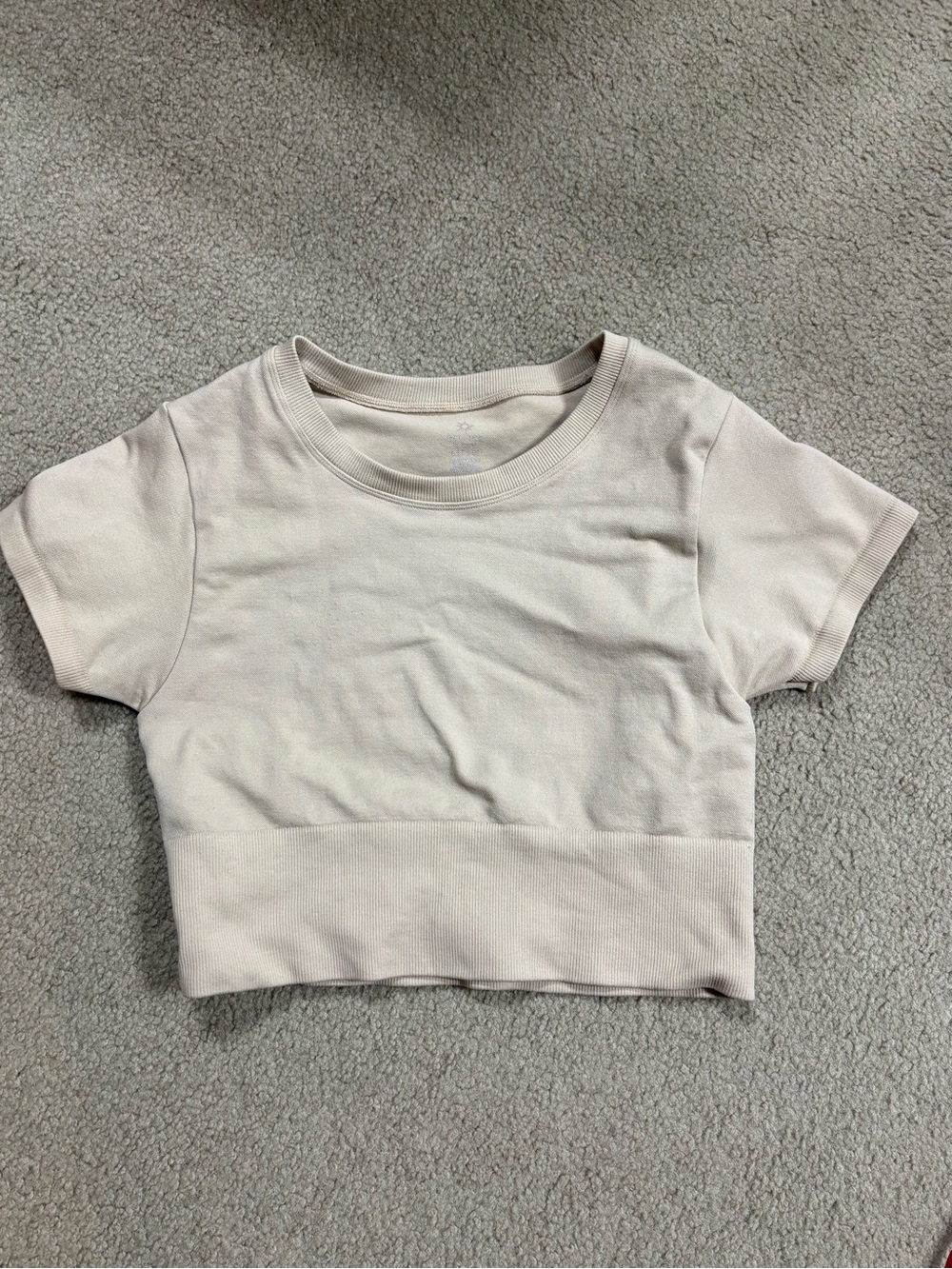 aerie Short Sleeve Ribbed Crop Top - Beige